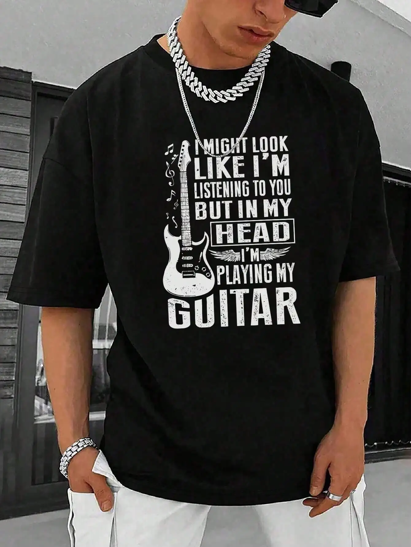 

200g T Shirt / 1 Pcs T Shirt / 100% Polyester, Men's Round Neck Short Sleeve T Shirt, Guitar, Pattern Printing, Suitable For Sum