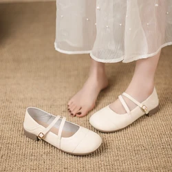 Round Toe Shoes for Women 2024 Gothic White Mary Jane Flats Ladies Summer Footwear Moccasins Black Japanese Style Lolita Cute 39