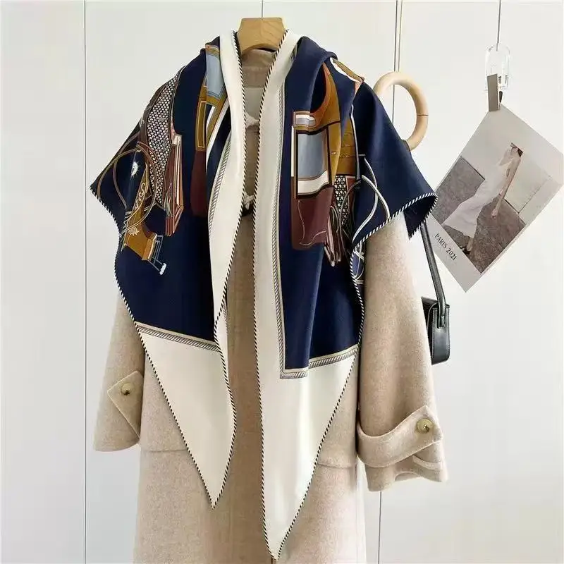 30% Silk+70% Wool Triangular Scarf High Quality and Fashionable Double Sided Printing Autumn and Winter Shawl