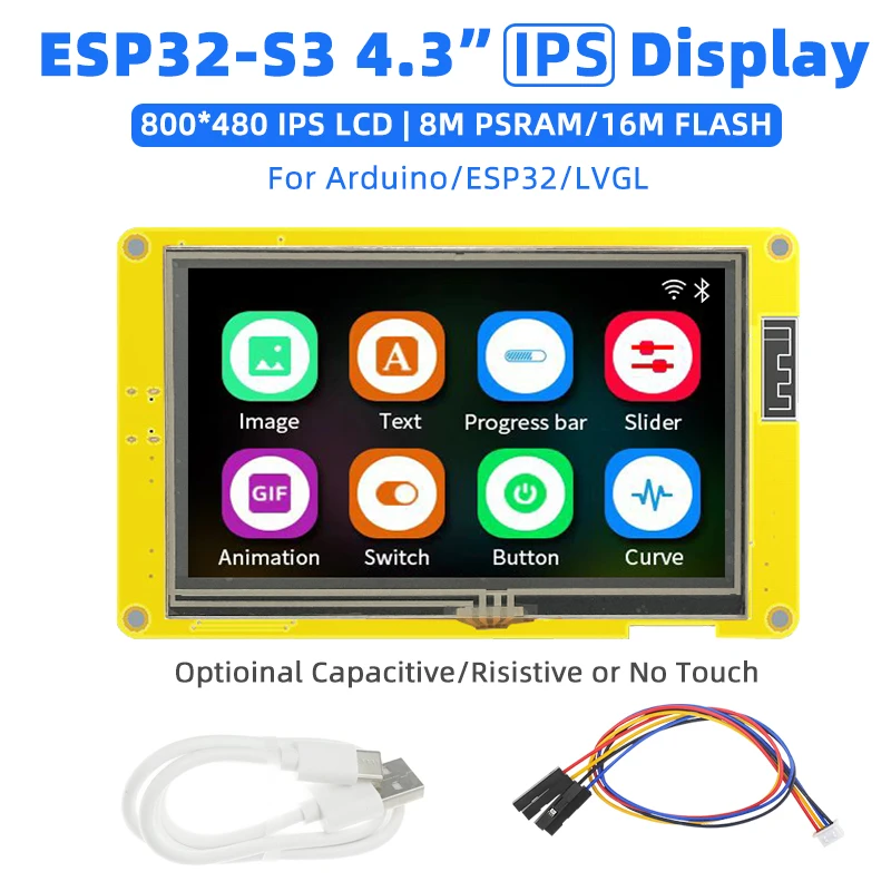 ESP32-S3  4.3 Inch IPS 800*480 Smart Display for Arduino LVGL HMI 8M PSRAM 16M Flash WIFI&Bluetooth RGB LCD Screen + Tutorial