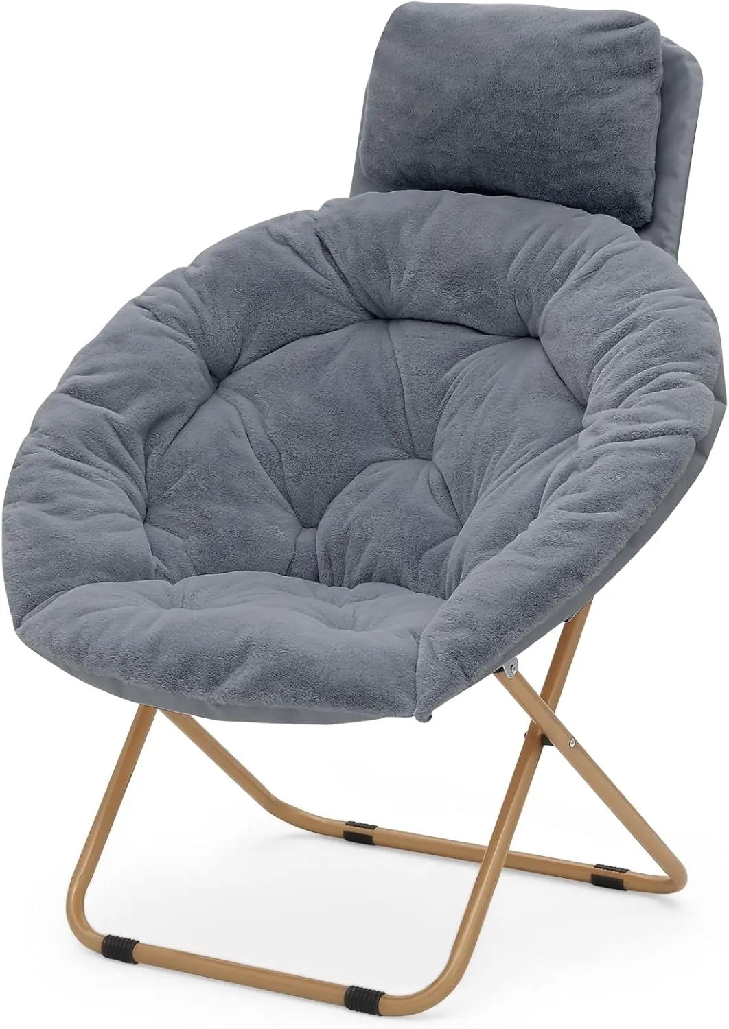 Round Foldable Oversized Moon Saucer Chair for Adults with Head Rest Large Cozy Chair for Bedroom, Gray