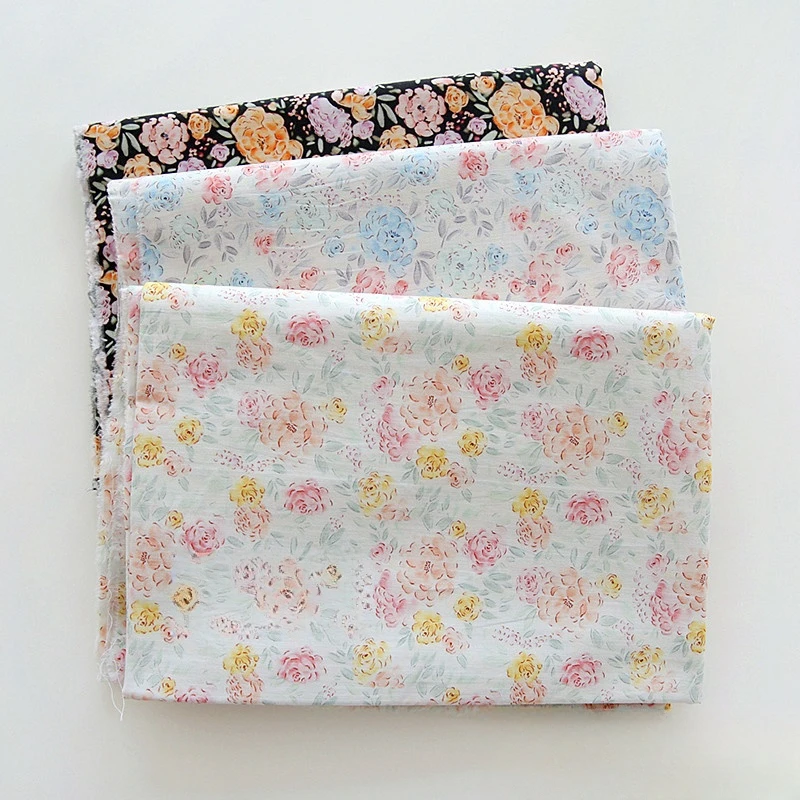 

145x50 см, поплиновая хлопковая сине-черная ткань с цветочным принтом 60-х годов, ткань для шитья летних платьев и рубашек