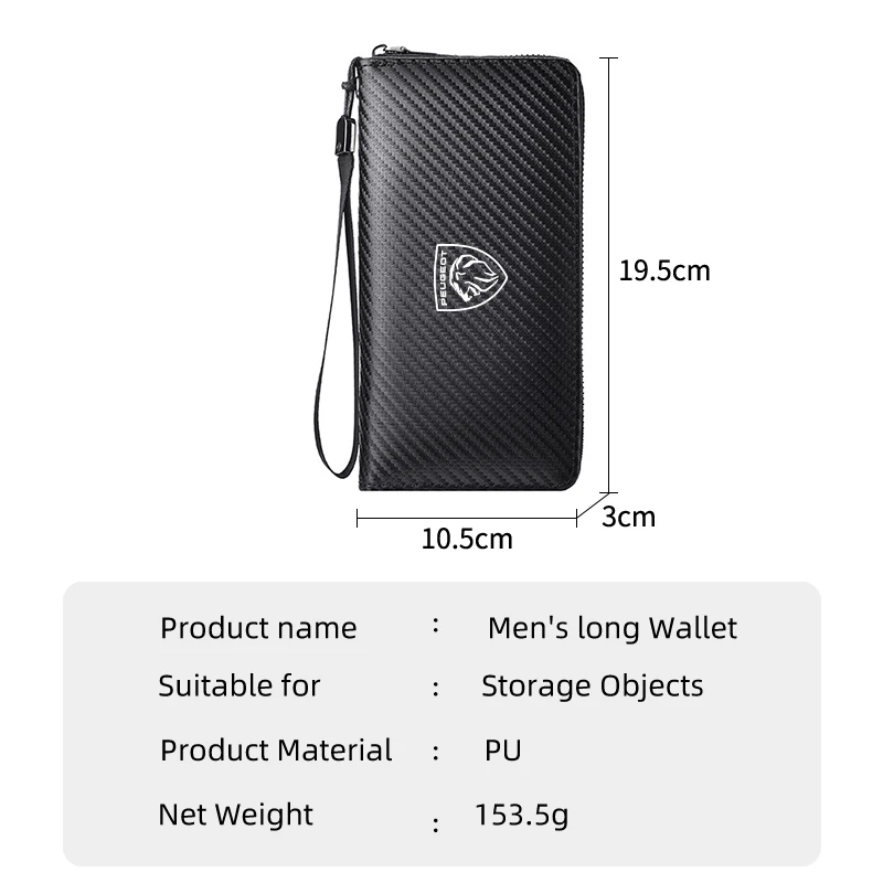 Men Business Long Wallet Carbon Fibre Coin Purse Key Holder Bank Card Bag For Peugeot 206 207 208 407 508 2008 5008 607 108 807