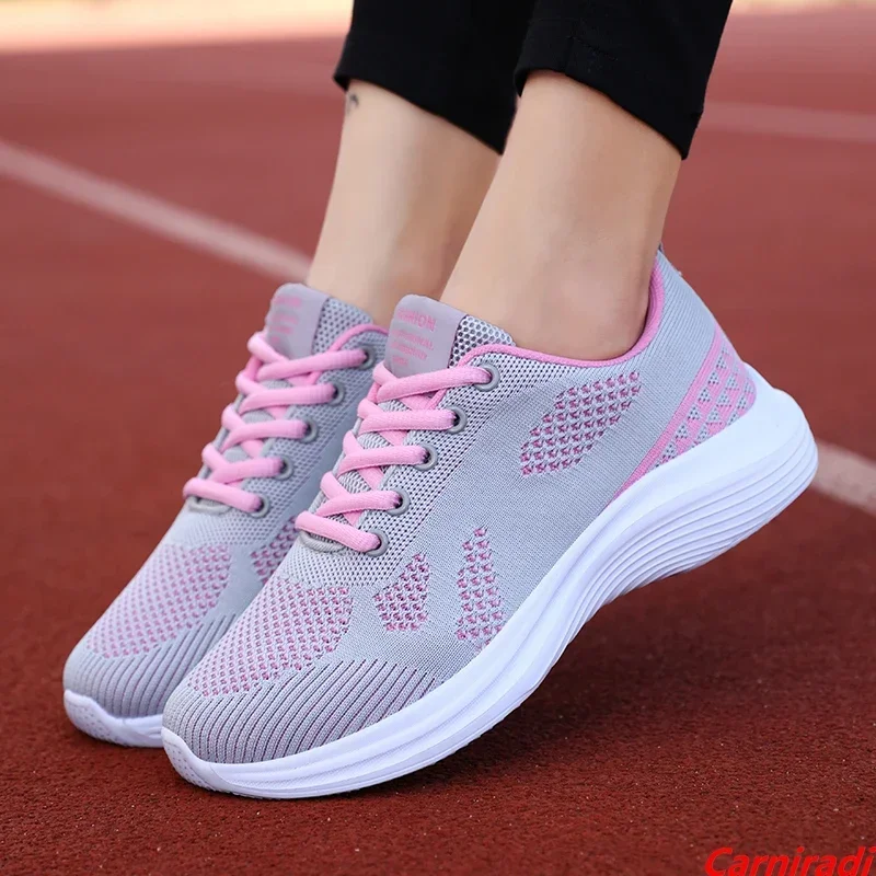 Women Flying Weave Breathable Flat Sports Running Shoes Ladies Fashion Gym Baskets Casual Sneakers Non-slip Walking Fitness Shoe