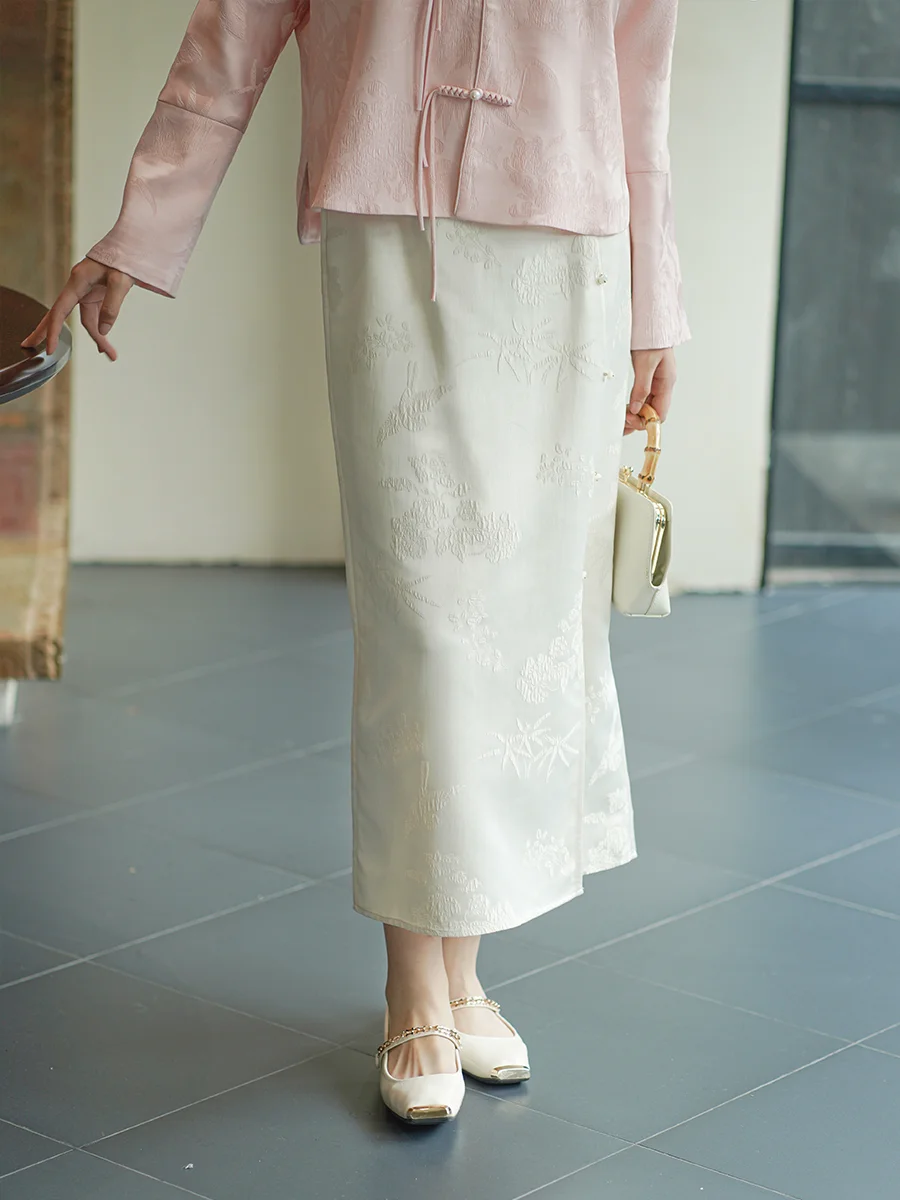 

Юбка из китайского атласа ChuCheni с пуговицами и 3D-вышивкой, повседневная юбка с высокой талией