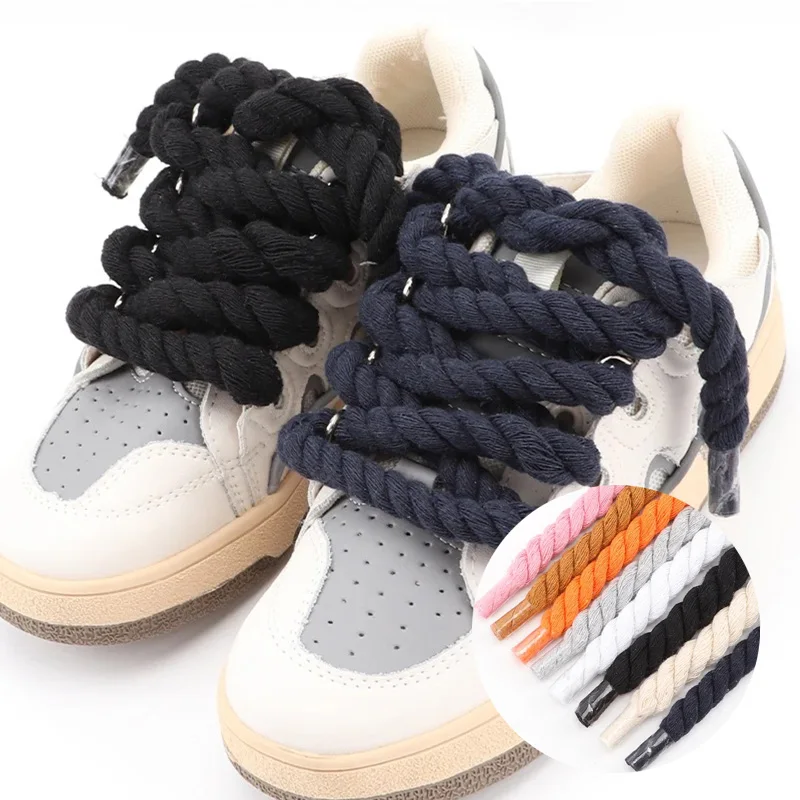 

2Pcs Round Thick Rope Laces Cotton Colorful Shoelaces 10MM Width Suitable Board Shoes Canvas AF1/AJ Round Shoes Boot Shoelace
