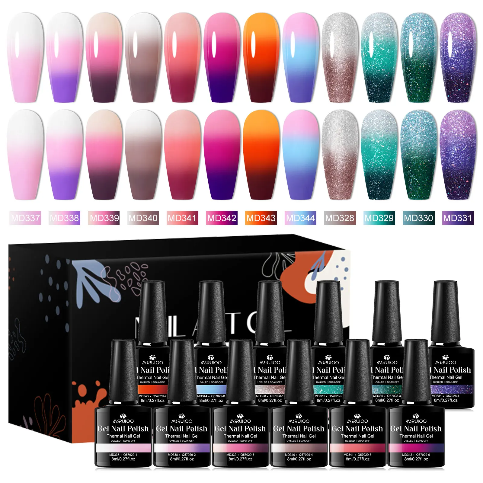 Juego de gel para uñas que cambia de color de 12 piezas, fórmula sin HEMA de larga duración y sin chip, calidad de salón, diseño de manicura de secado rápido UV/LED