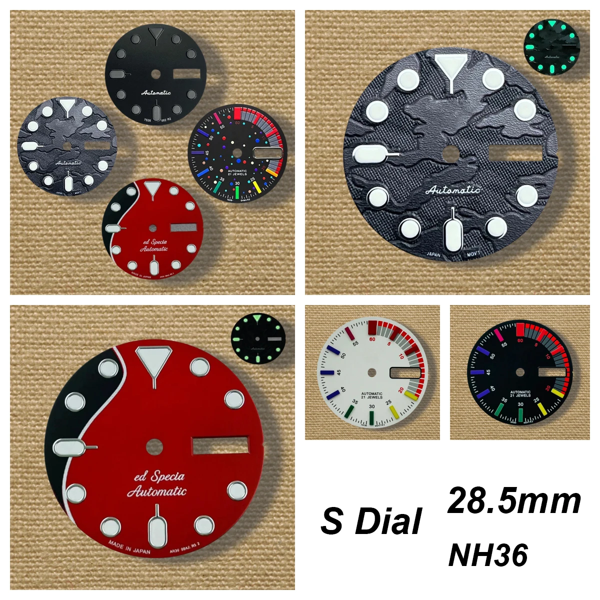 

28.5mm S Logo SKX007 Camouflag Dial Fit NH36/4R36 Movement Green Luminous High-Quality Watch Modification Accessories