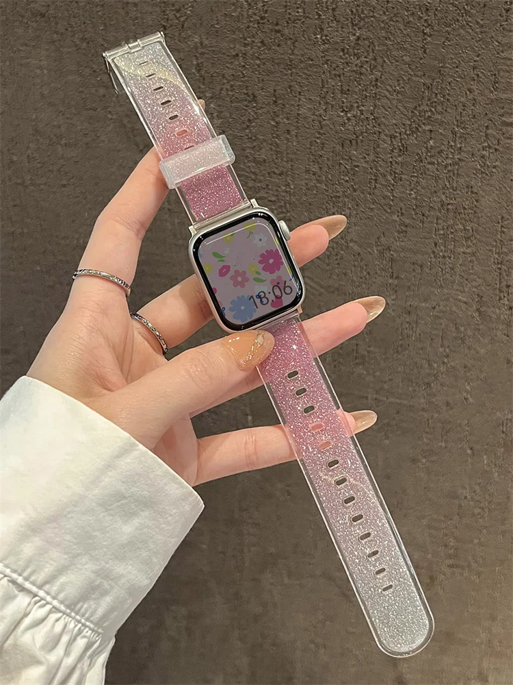 Glitter Clear Sports Soft Silicone Strap For Apple Watch Band Ultra2 49 41 45 40 44mm 42 For iwatch Series 8 7 SE 6 Correa Band