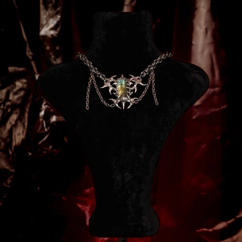 Labradorite Semi Precious Stone Brutalist Y2k Handmade Necklace Soldered Spiky Thorns Oval Bubble Claw  18+2inch Jewelry