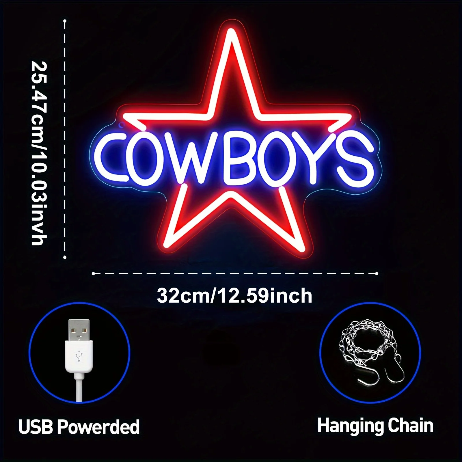 Cowboy Football Neon Sign for Wall Decor sports Team Neon Light Signs for Man Cave Bedroom Boys Home Bar Club Party Gifts