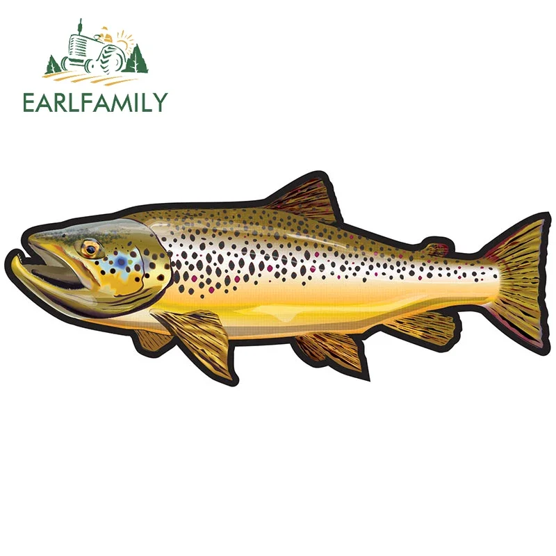 EARLFAMILY Wild Brown Trout Sticker Boat Kayak Car Bumper Decals Trout Fishing Car Sticker Fishing Art Waterproof Car Styling