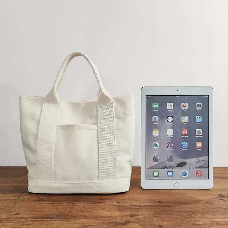 

Faionable Canvas Handbag Women's Work Lunch Bag Mom's Small Storage Bag Soft Tote Bag with Phone ket Magnetic Closure