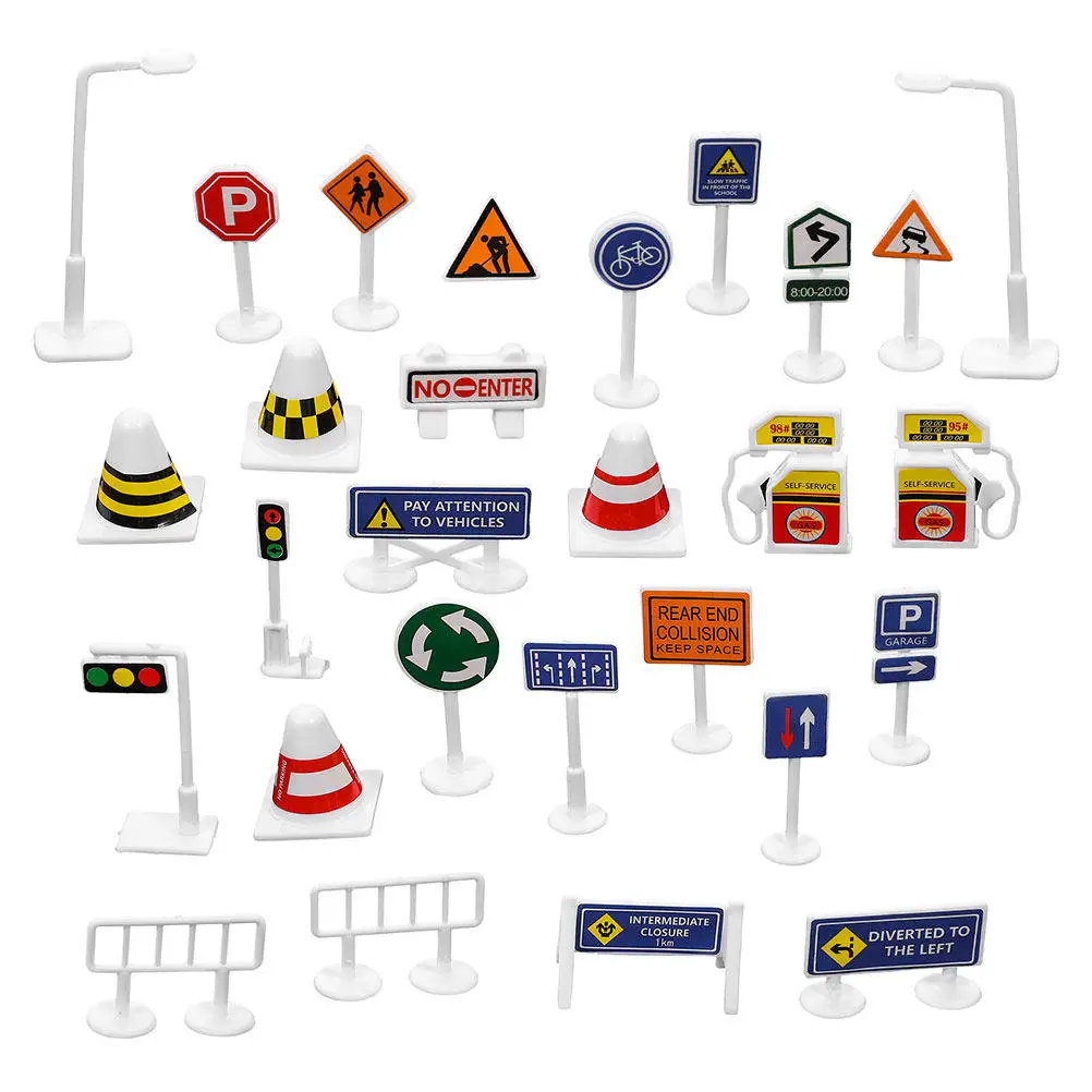 

56Pcs Children Traffic Sign Stoplight Roadblock Set DIY Assembly Educational Play for Road Safety Roadblock Toys Traffic Sign