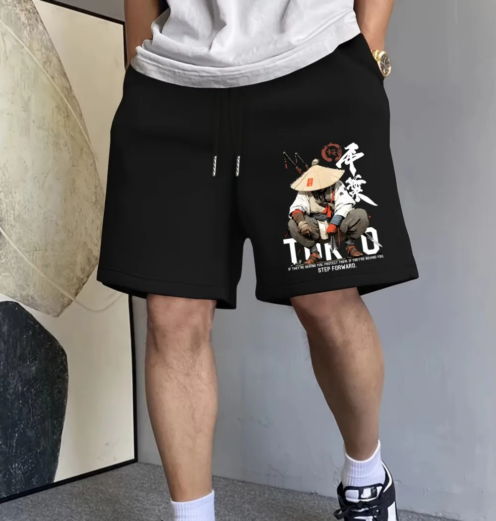 

Japanese Ronin Samurai Printed Pants Mens Summer Oversized Wide Shorts Jogging Pocket Shorts Basics High Waisted Male Clothes