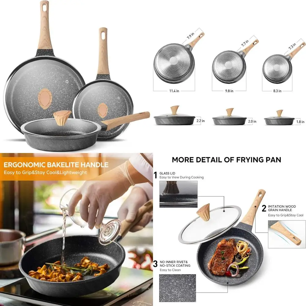 

Nonstick Stone Skillet Set for Kitchen - Omelette Pans, Induction Chef Pan, Grainte Cookware Collection, Nonstick Frying Pan Set