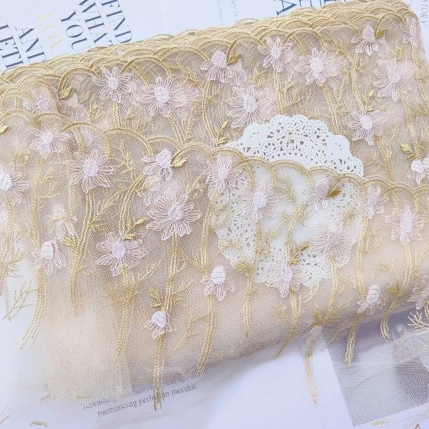 2Yard/18cm Ivory Polyester Soft Mesh Embroidery Lace Trimmings Dress Accessories Lace Fabric Sewing Crafts Doll Material