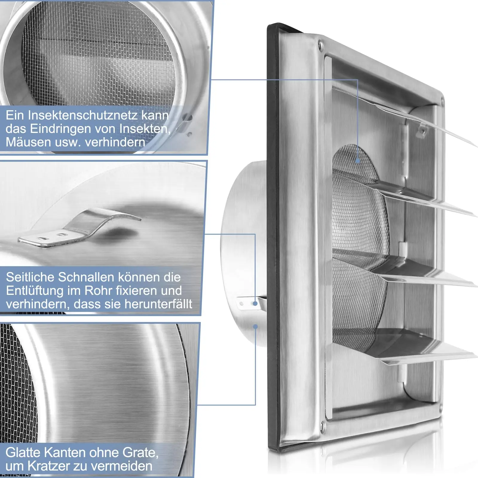 Silbernes Upgrade-Lüftungsgitter, universelle Größe, Edelstahl, einfache Installation, Heimwerker-Verbesserung, 150 mm