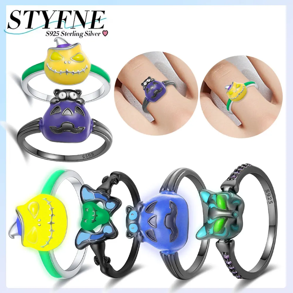 Ring aus Sterlingsilber 925, vergoldet, Halloween, leuchtende Serie, schwarzer Schmetterling, Ringe für Damen, hochwertiger edler Schmuck, Hochzeitsgeschenk