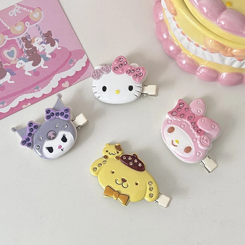 Sanrio kuromi melodia purin olá kitty grampo de cabelo para mulheres meninas doce versátil franja grampo de cabelo dos desenhos animados bonito acessórios de cabelo