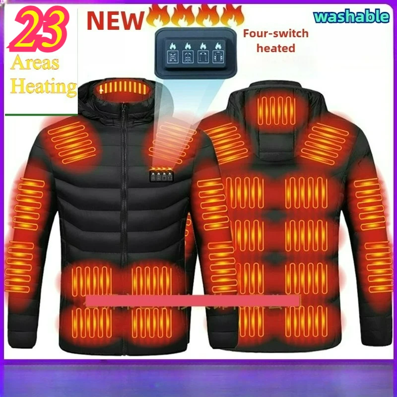 

21 Areas Heated Jacket Men USB Electric Smart Hooded Coat Self-heating Waistcoat Casual Snow Cold-proof Thermal Padded Jackets