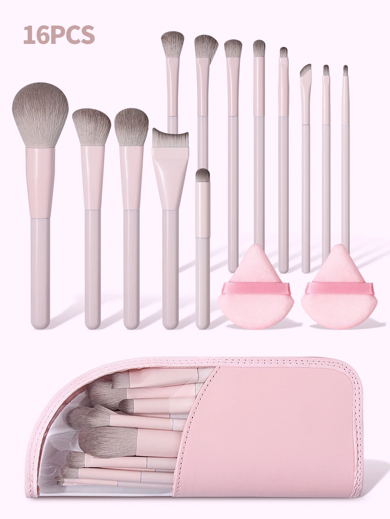 16PCS Professional Makeup Brush Set, Foundation Blush Eyeshadow Brushes with Powder Puff & Storage Bag, Travel Must-Have