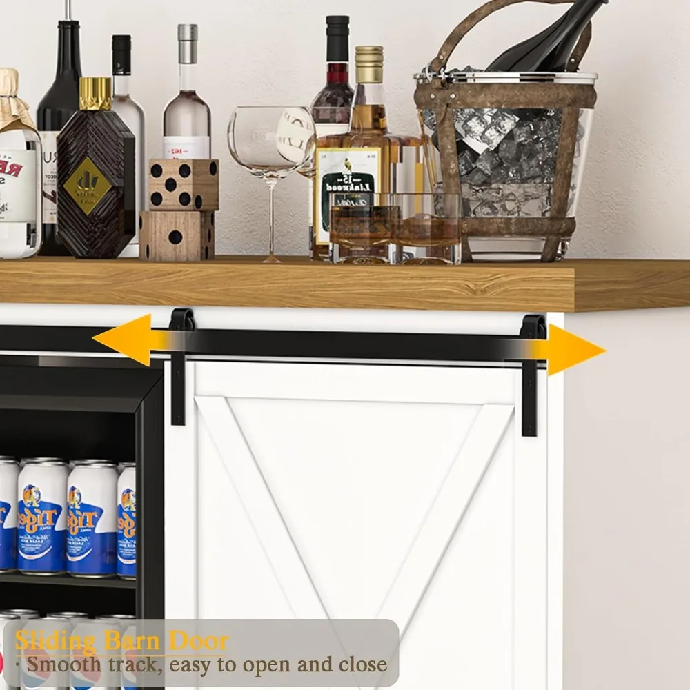 49’’ Coffee Bar Cabinet with Fridge Space, Farmhouse Large Wine Liquor Cabinet with Rack, Power Outlet, Wood Metal