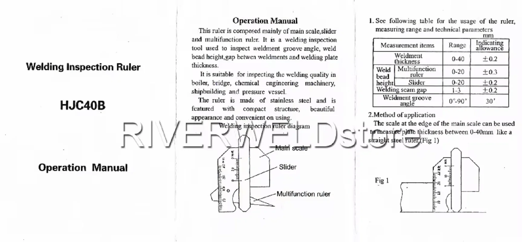 RIVERWELD HJC40B Multi-Function ตรวจสอบการตรวจสอบความหนาเชื่อมลูกปัดความสูงเชื่อมตะเข็บ Gap Groove มุมเครื่องหมายเมตริก