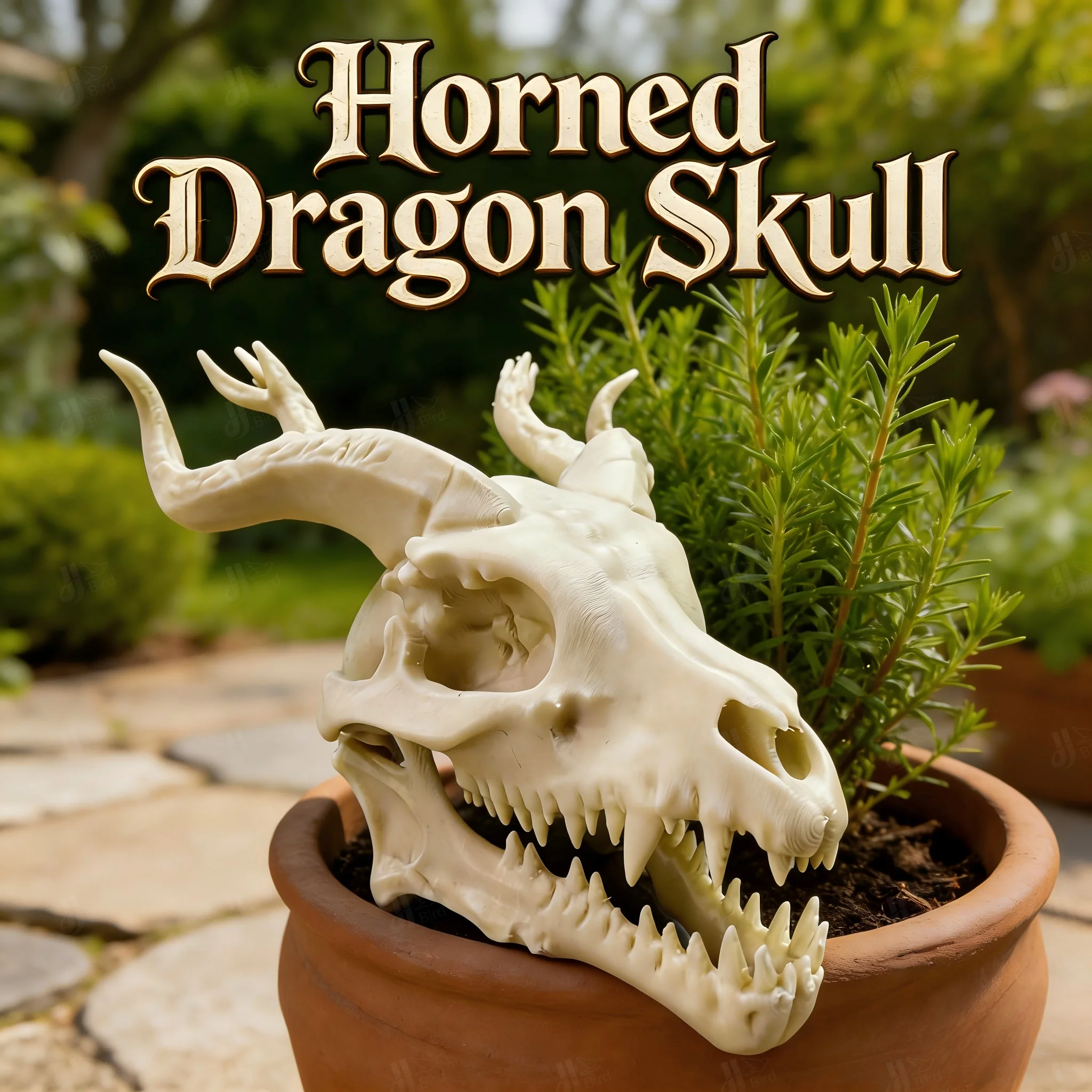 Horned Dragon Skull Outdoor Ornament, Creative Style, Outdoor courtyard Garden Decor, Ideal For Creative Spaces