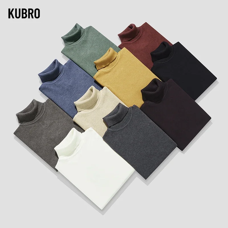 KUBRO New Autumn Winter Turtleneck Men Sweaters Casual Turtle Neck Solid Color Quality Warm Slim Pullover Fashion Trend Clothing