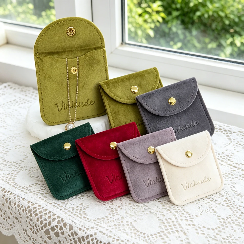 

50Pcs Velvet Jewelry Storage Pouches with Snap 8x8cm Custom Logo Gift Packaging Bags Purse Sack for Brooch Earrings Rings Key