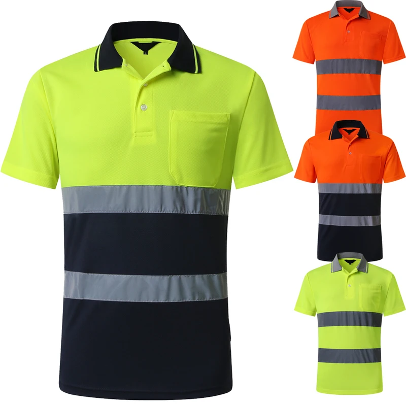 Hi Vis Short Sleeve Shirt Safety Shirt Reflective Polo Shirts Work Shirts For Men Construction Workwear