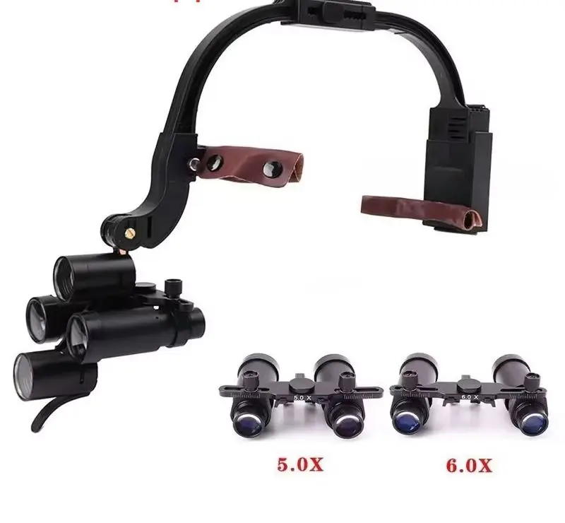 Head Mounted Binocular High Magnification Dental Dual Light Shadowless Spotlight Lens Clip Searchlight Magnifying Glass