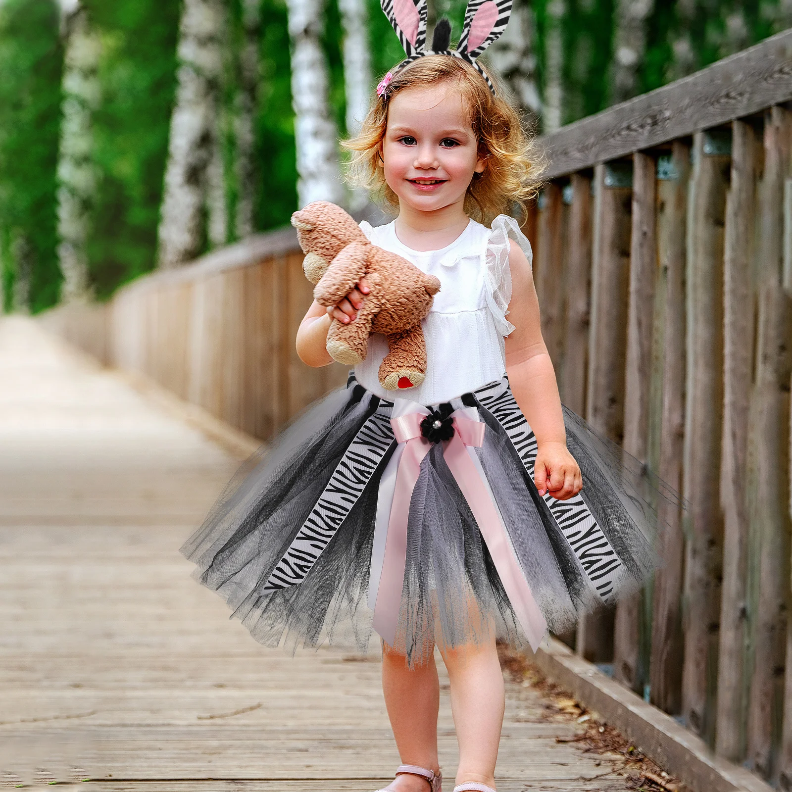 

Zebra Costume Headbands For Cosplay Skirt Headband Ears Tail Bow Tie Polyester Jungle Animal Costumes Kids Party Accessories