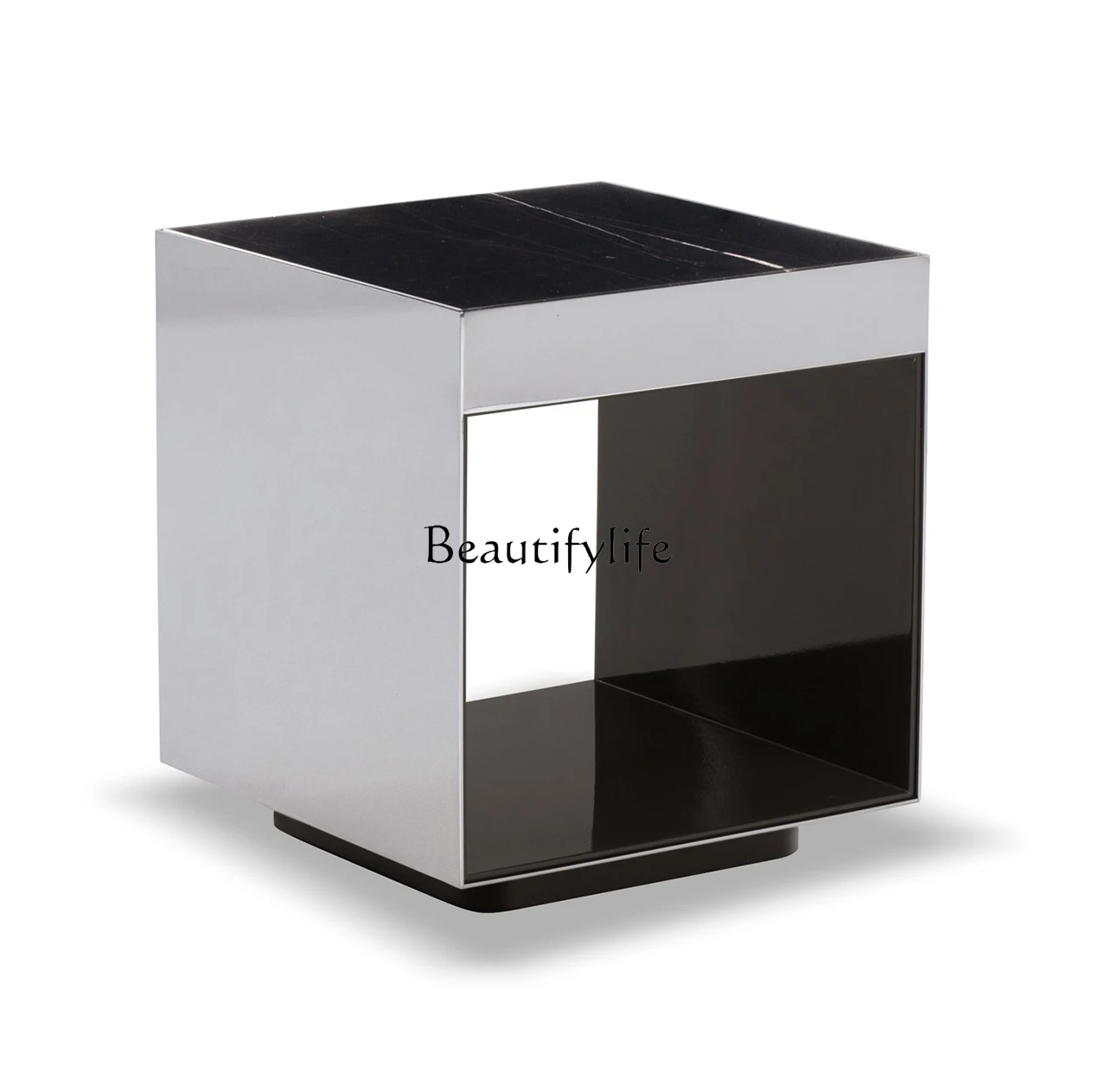 Table de luxe légère en marbre et acier inoxydable, table basse carrée pour salon, couleur acier titane noir