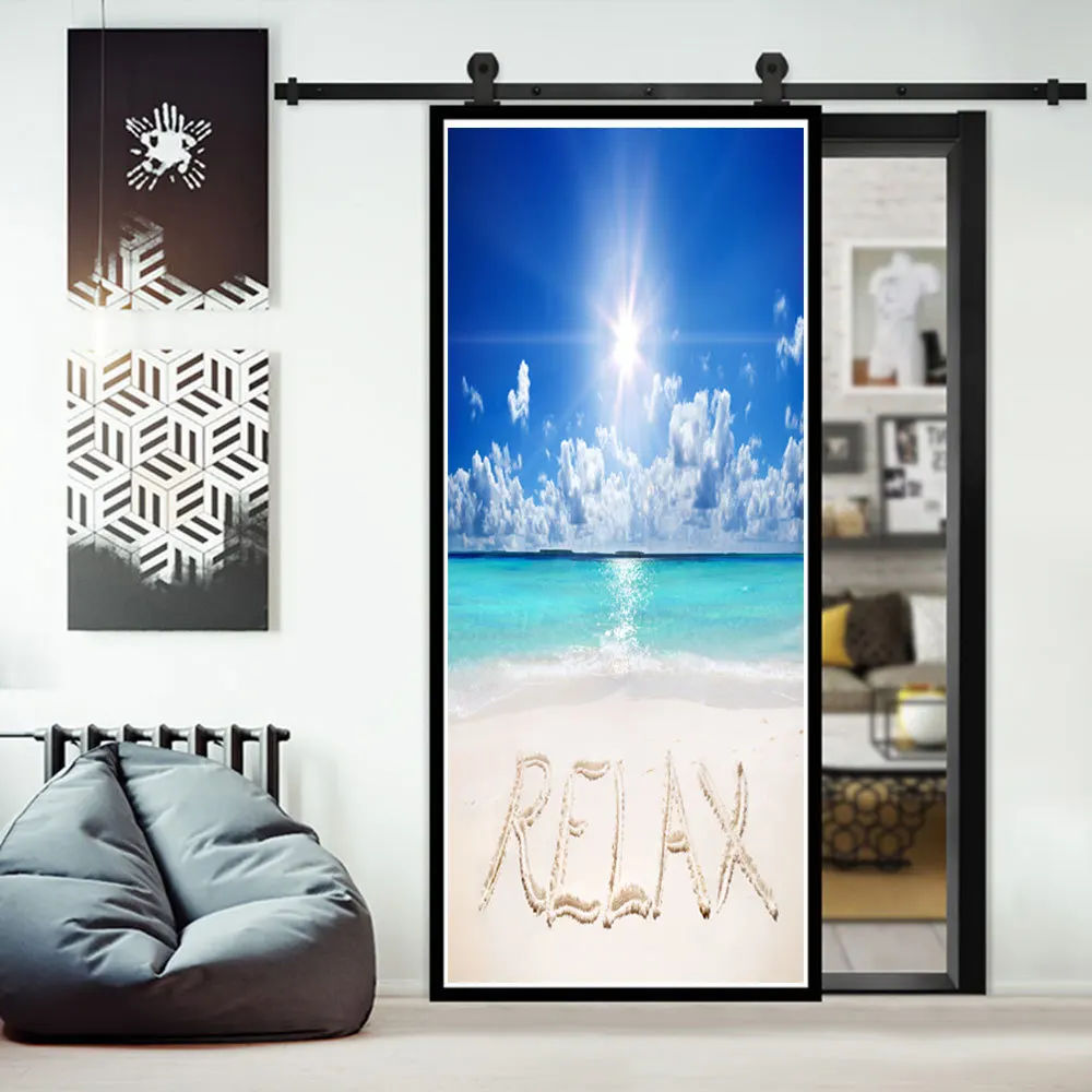 Ocean Beach Door Stickers Shiny Sunshine Blue Sky Mural Decal Sea Scenery Home Living Room Decor Wallpaper Poster Self-adhesive