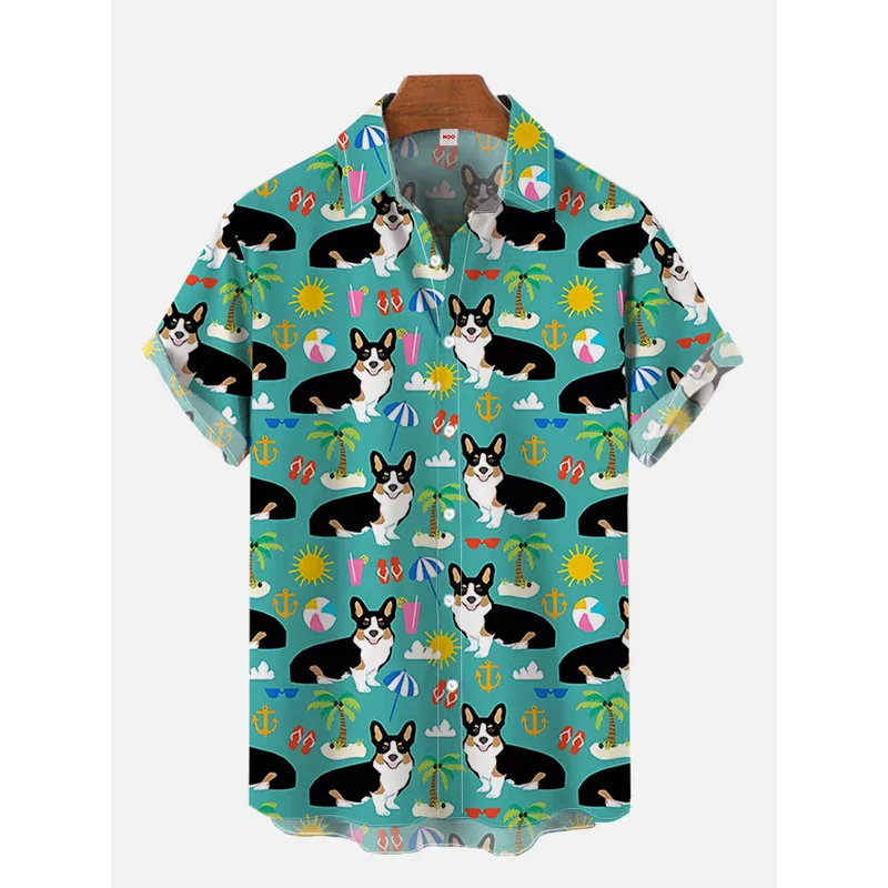 Hawaii Men'S Shirt 3D Print Funny Cartoon Animal Short-Sleeve Tops Summer Casual Men'S Clothes Street Fashion Shirts For Boys