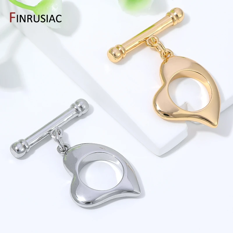 14K Gold Plated Brass OT Clasps, Creative Heart Shape Toggle Clasps Connector For DIY Bracelet Necklace Making Supplies