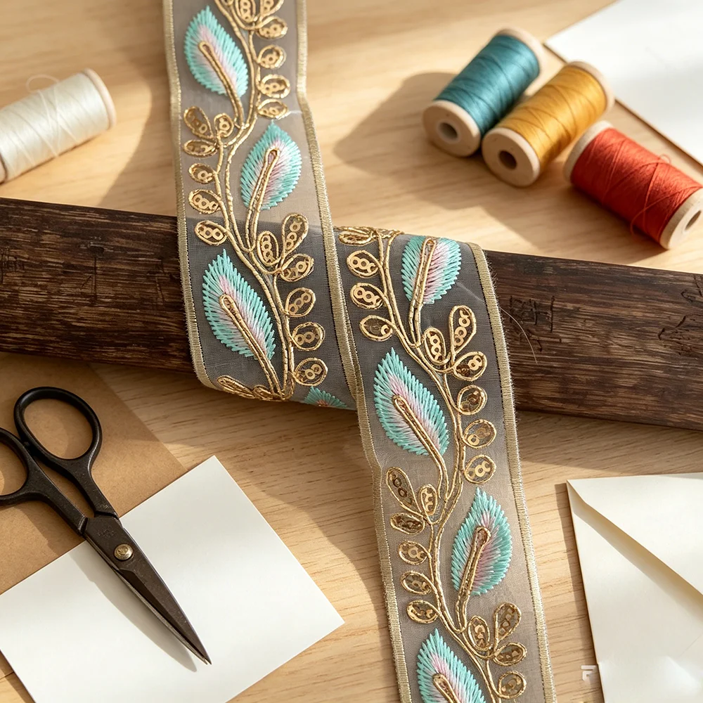 2m/6.56ft each Pack big wide organza embroidery trims lace flower curtain accessory handmade DIY craft curve dress decorations