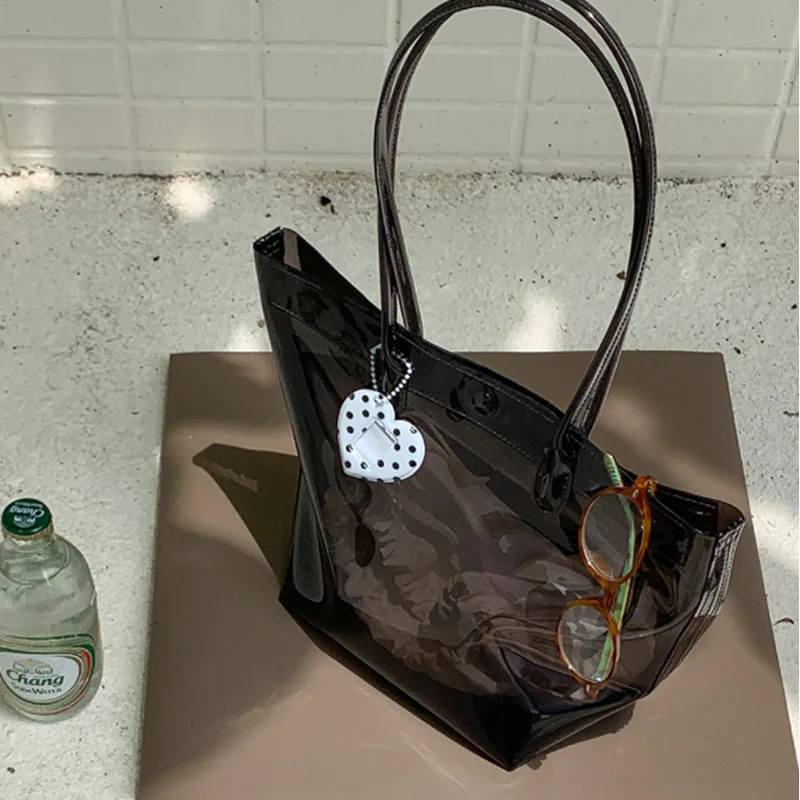 Transparente PVC-Eimertasche, wasserdichte Damen-Tragetasche mit Innentasche, bunte Dopamin-Handtasche für den Arbeitsweg mit großem Fassungsvermögen – Detail 25