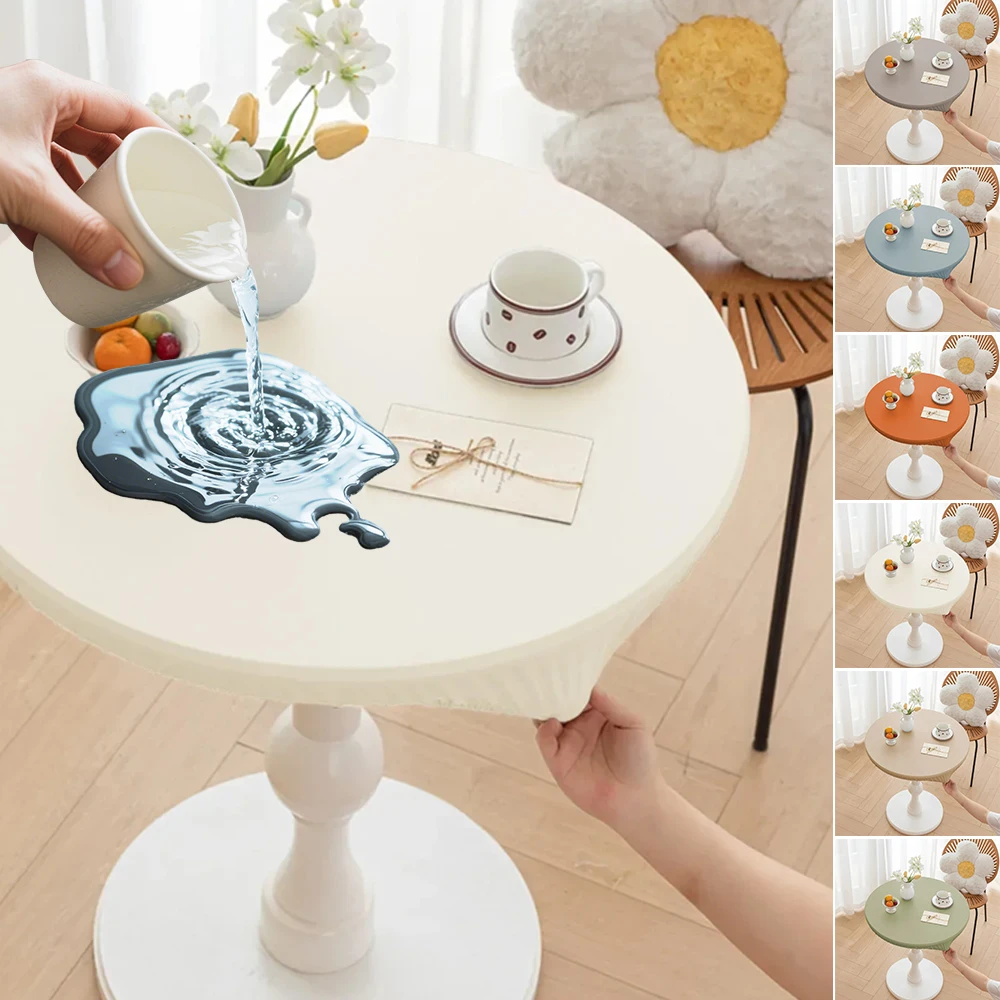 

Waterproof Table Cover Fitted Elastic Full-wrapped Dining-table Protector PU Leather Round Tablecloth Mantel Redondo Mesa Noel