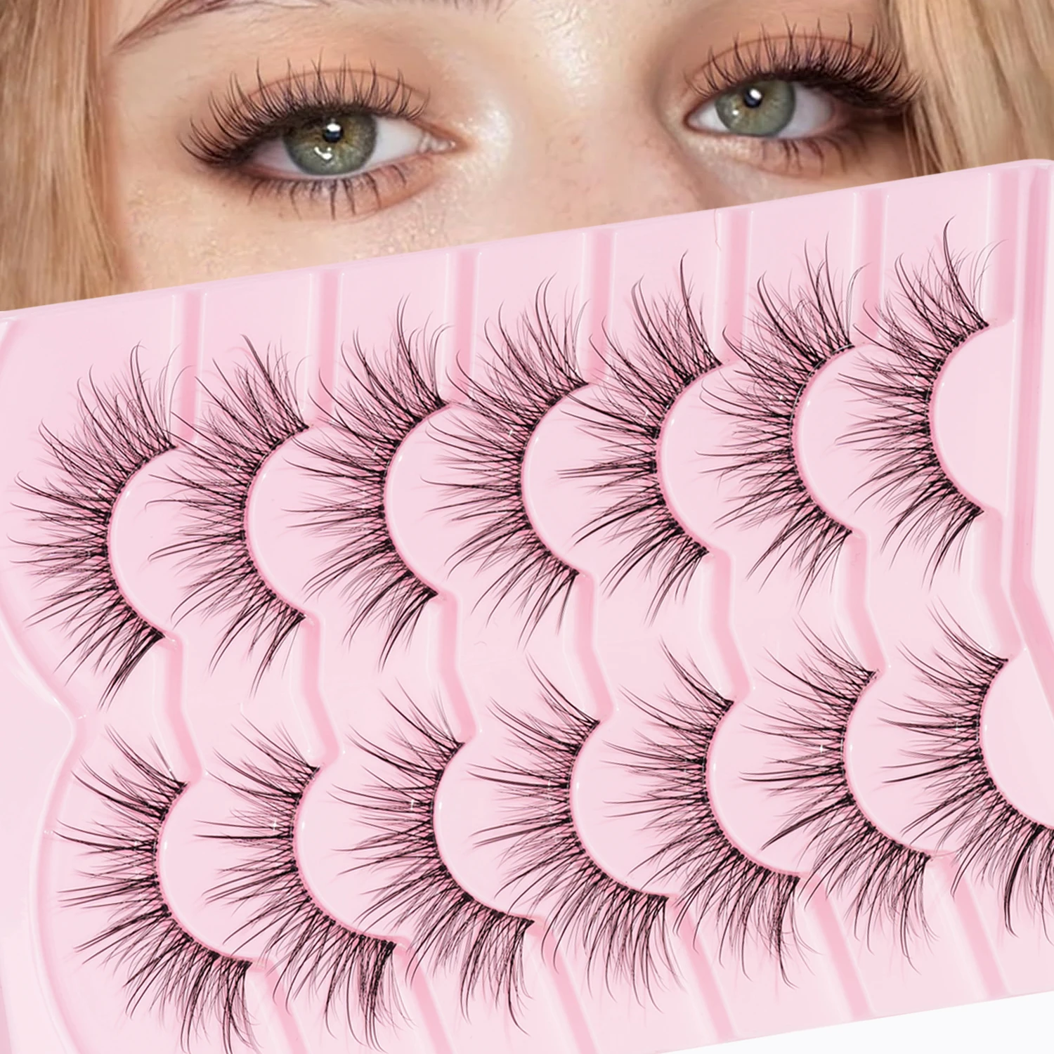 7 pairs of natural slender long fishtail false eyelashes transparent stem cross cartoon false eyelashes