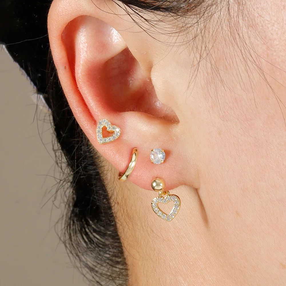 3PCS Stainless Steel Zircon Hoop Earrings Set for Women Tragus Helix Cartilage Earring Conch Rook Daith Lobe Piercing Jewelry