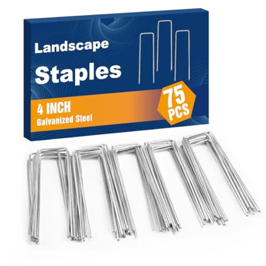 

Набор из 75 оцинкованных U-образных садовых колышков 4 дюйма для газона, ландшафтного дизайна, крепления тканевых материалов, поддержки ирригационных труб и шлангов, фиксации укрытий для растений