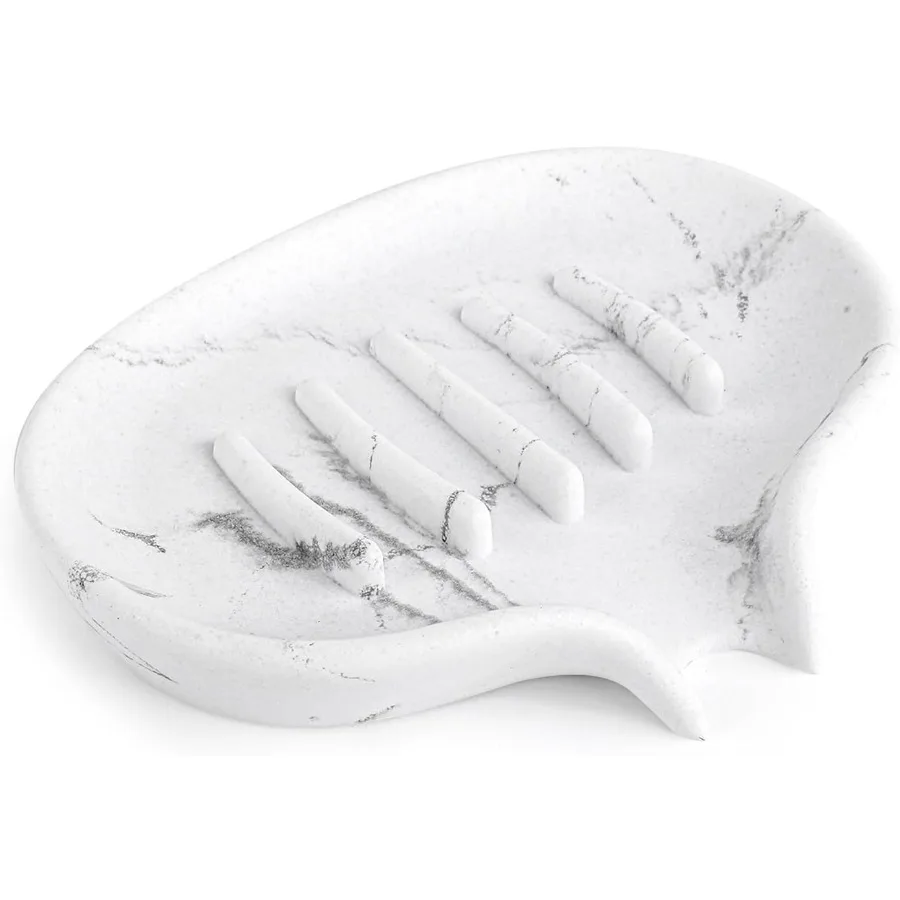 

Soap Dish with Drain- Self Draining Bar Soap Holder for Shower Marble Look Soap Savers Soap Tray Sponge Holder for Kitchen Bath