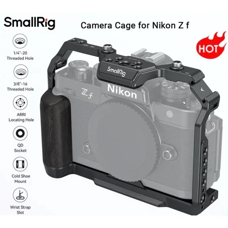 

SmallRig Camera Cage 4261 for Nikon Z f with Wooden Grip & Built-in Arca Quick Release Plate for Gimbal & Tripod Switch