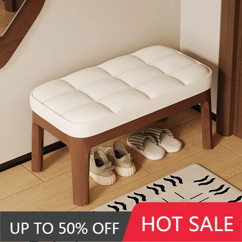 Solid Wood Shoe Changing Stool Portable Relaxing Soft Bench Chair Luxury Entrance Benches Removable Footrest Room Furniture