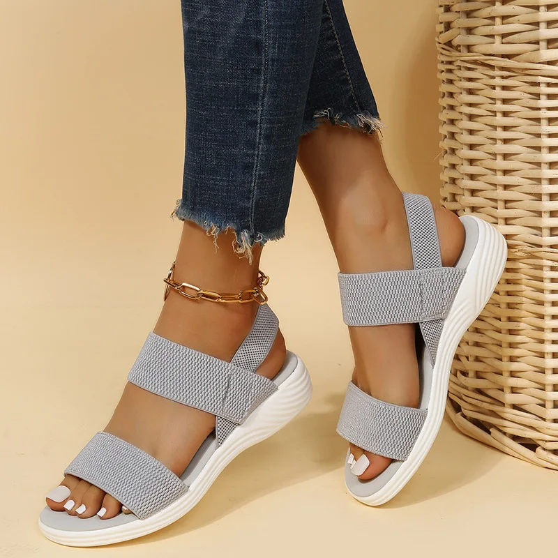 Women\'s Knit Elastic Cloth Wedge Sandals Slip On Lightweight Walking Sandals Women Plus Size Comfortable Summer Shoes Woman 2023