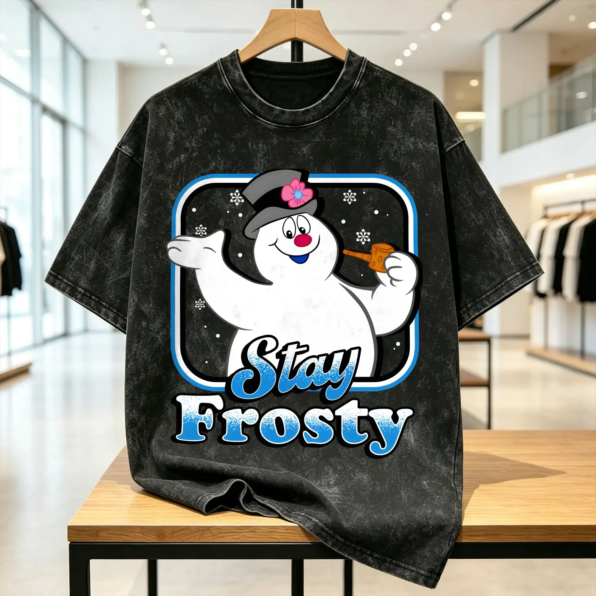 Streetwear Washed T Shirt Snowman Frostys Loose T Shirts  Novelty Tshirt for Man Summer Y2K Retro Design Clothes