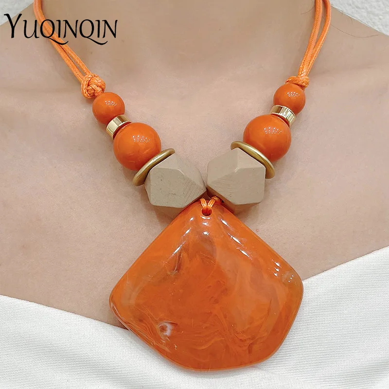 YUQINQIN Trendy Vintage Rope Chain Bohemian Necklaces for Women Big Geometric Beads Pendant Necklace Design Jewelry Party Gifts